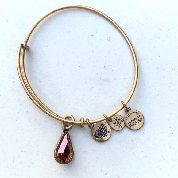 Alex and Ani – Golden Pink Teardrop Crystal Charm Bangle – Russian Gold Finish - Picture 1 of 2